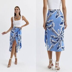 H&M LINEN-BLEND Wrap Front Midi Skirt NWT Size 10